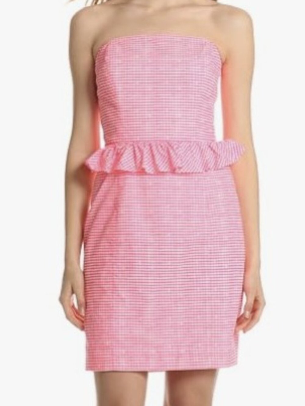 Lilly Pulitzer Lowe Strapless Peplum Dress Fiesta Pink Gingham Size 4